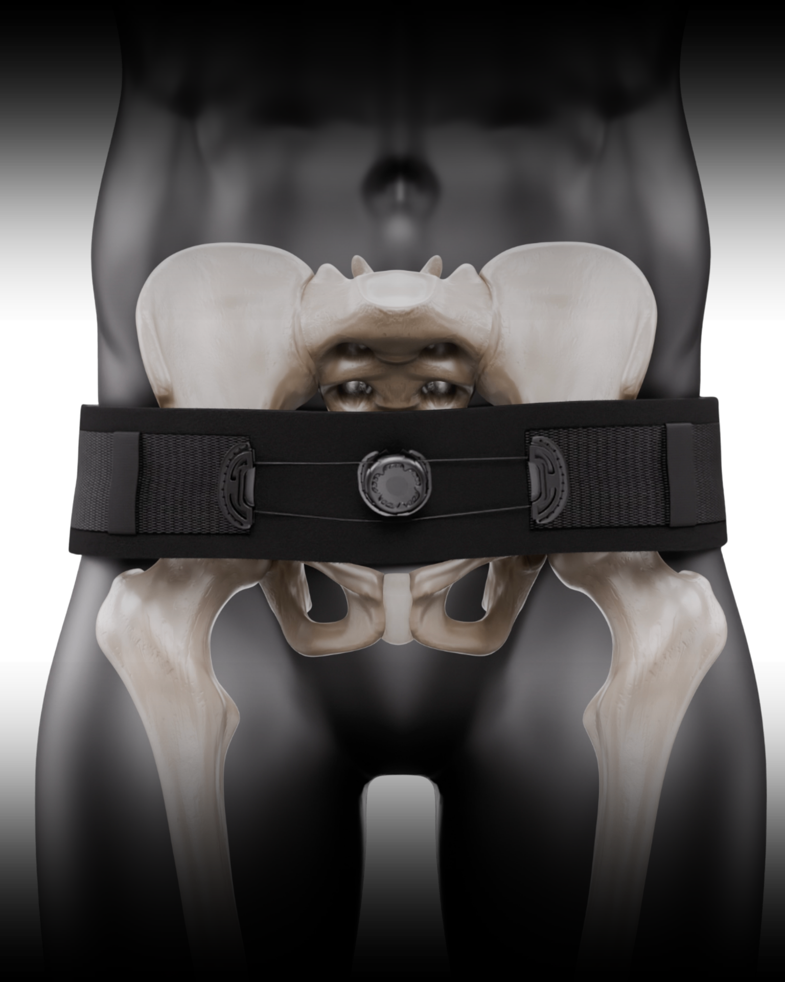 Levo Belt fitted around pelvis showing skeletal alignment